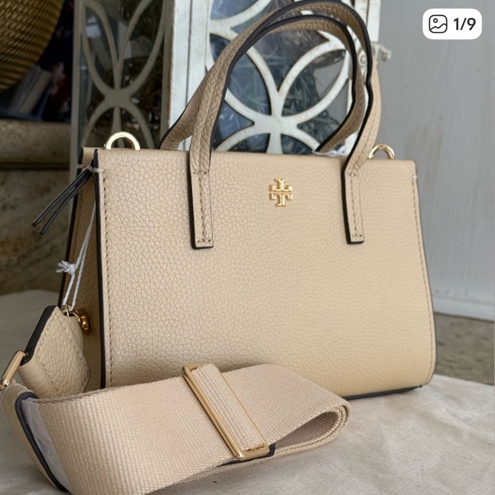 Tory Burch Blake Mini Tote Crossbody Bag Soft Serve Gold Tan Cream